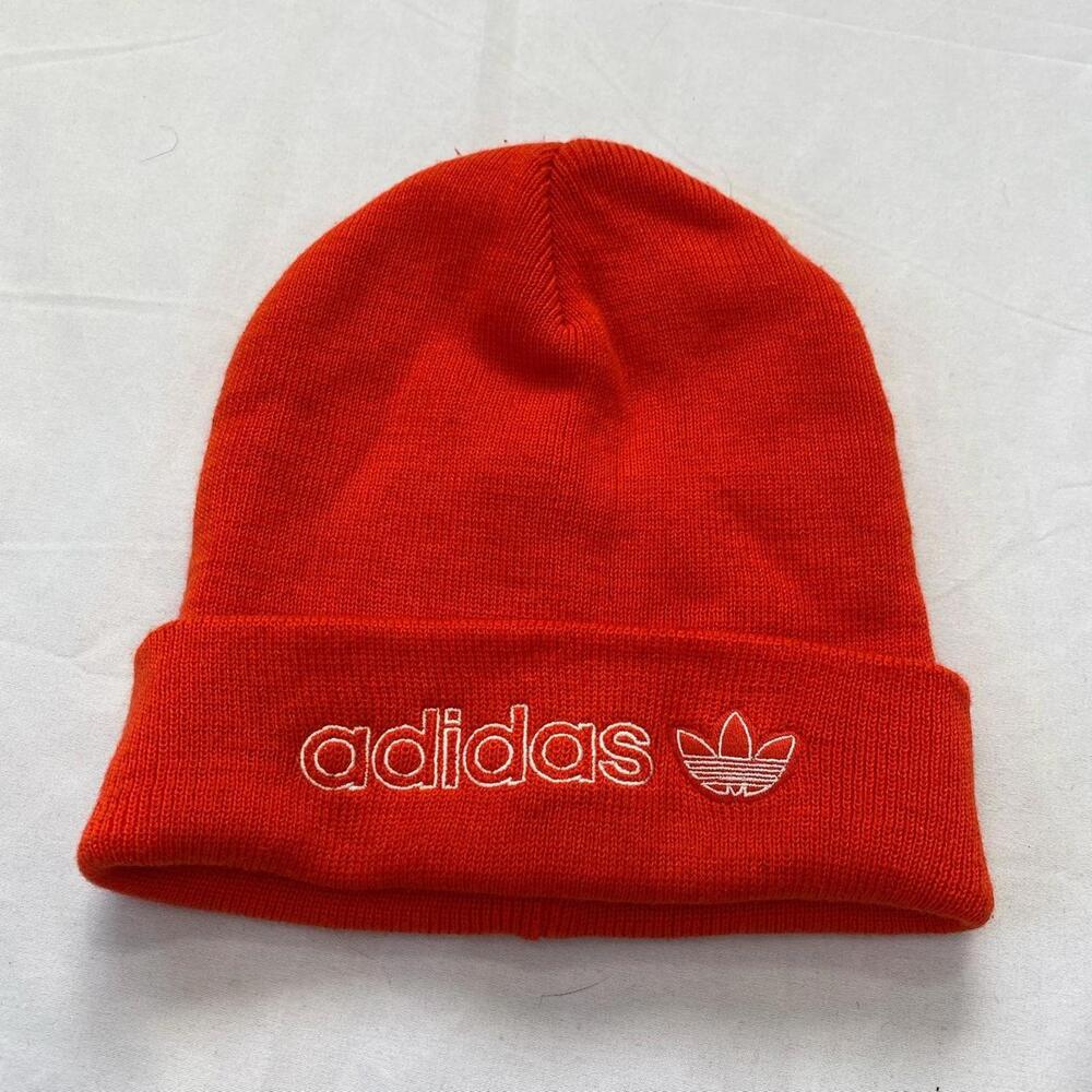 Adidas Red/orange trefoil logo beanie.
